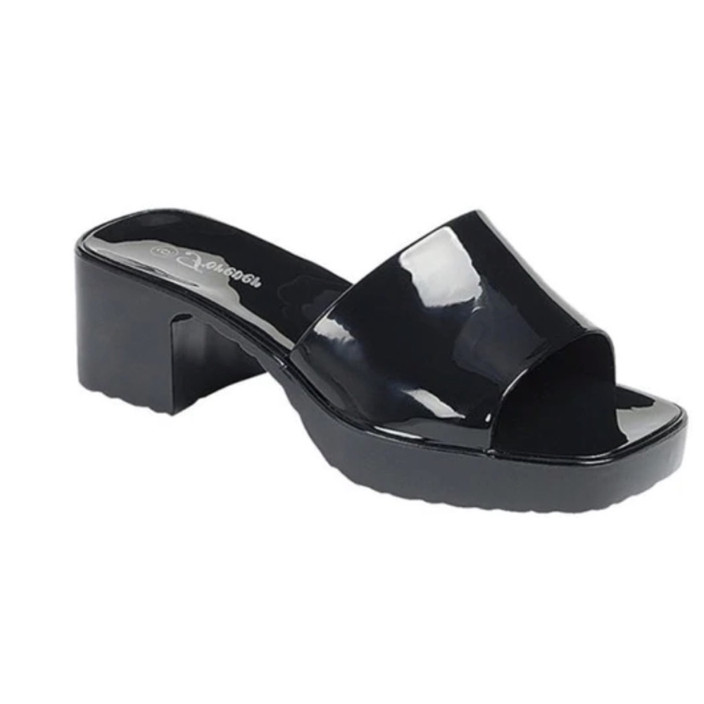 Black Jelly Heel Sandals, Size 7.5 W